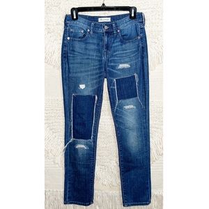 MADEWELL dark wash mid rise patchwork Slim Boyjean boyfriend jeans 24